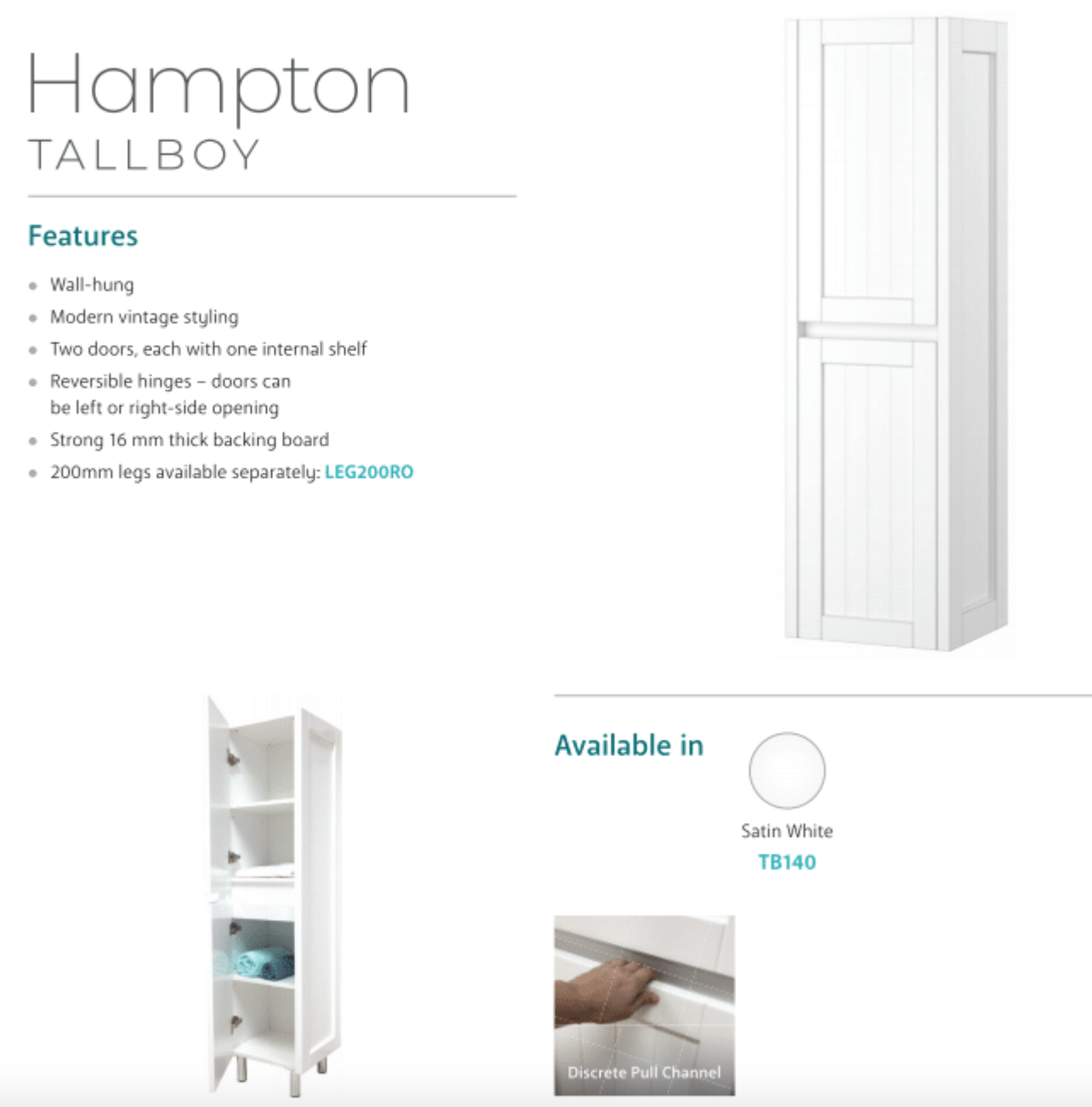 Fienza TB140 Hampton White Tallboy - Special Order