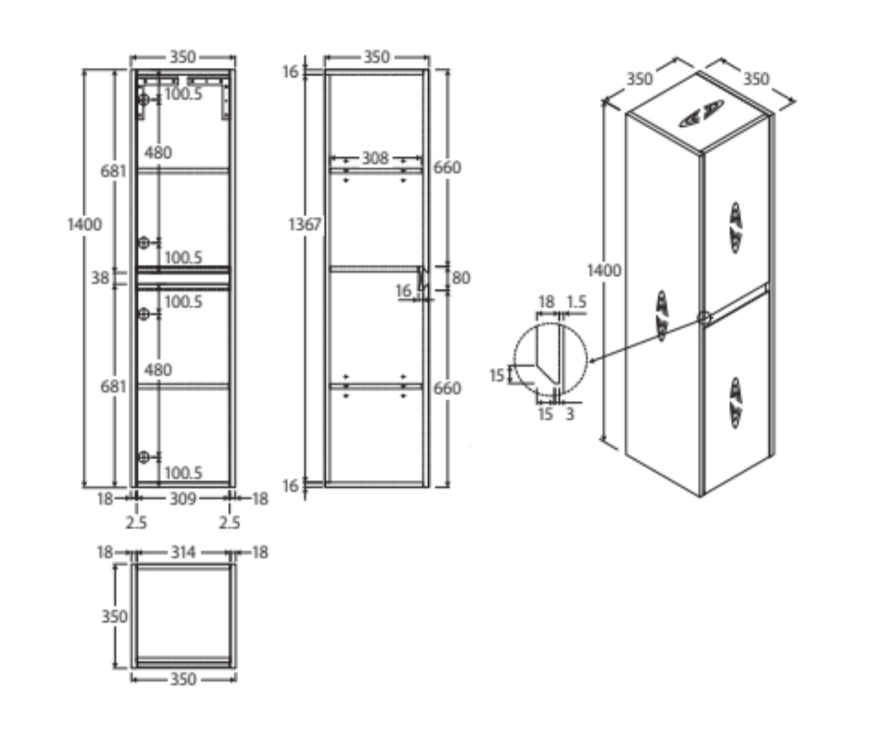 Fienza TB14X Edge Industrial Wall-Hung Tallboy - Special Order