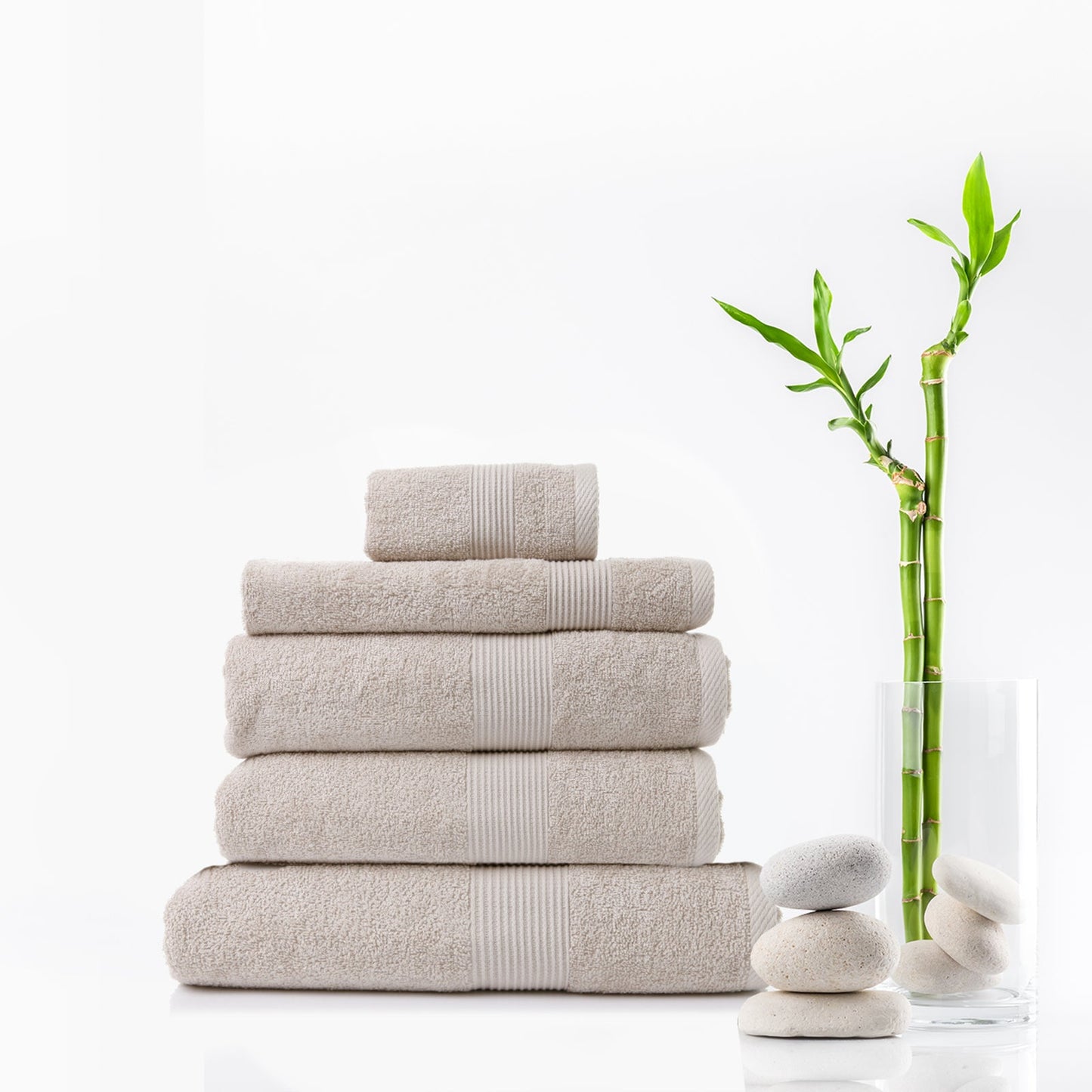 Royal Comfort 5 Piece Cotton Bamboo Towel Set 450GSM Luxurious Absorbent Plush  Beige