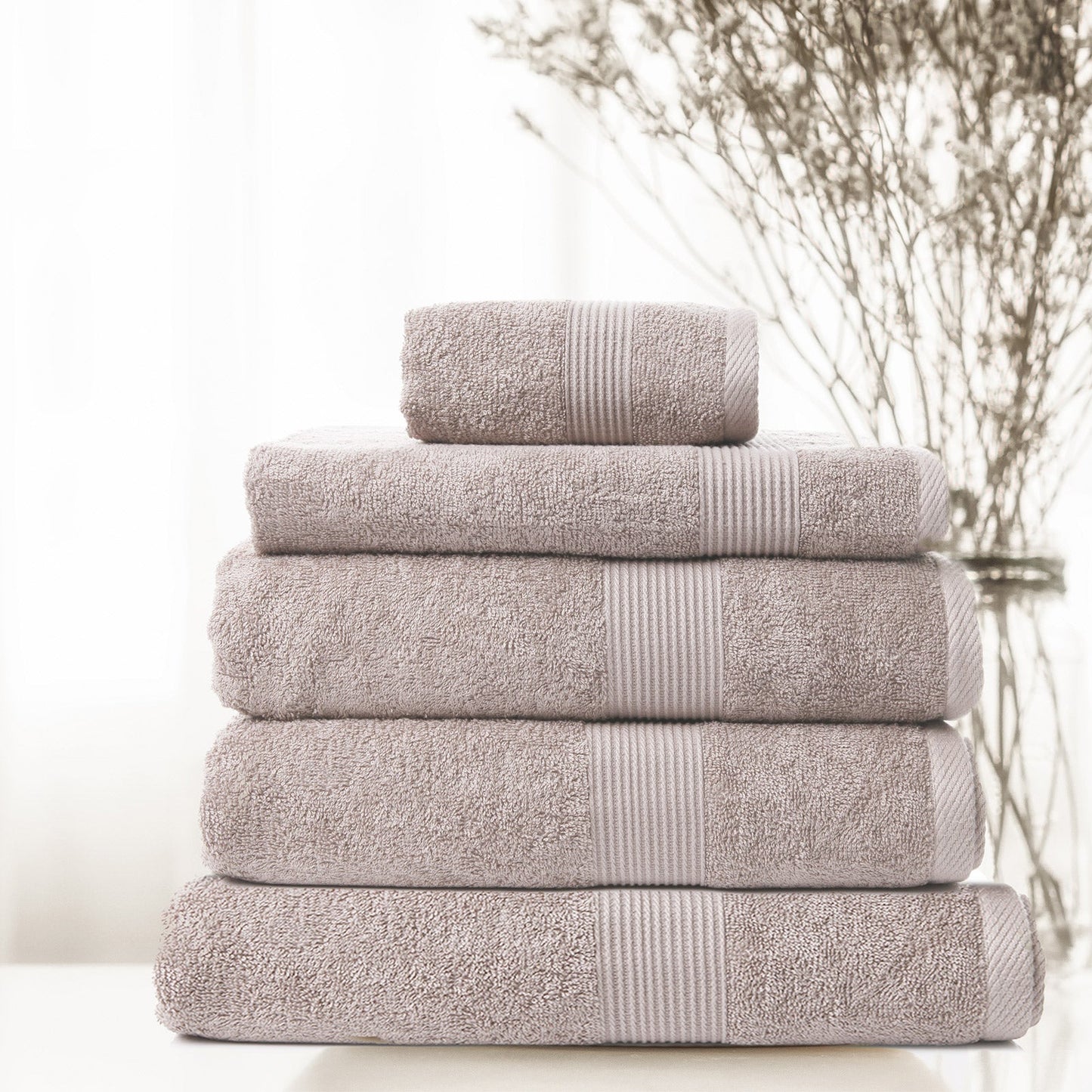 Royal Comfort 5 Piece Cotton Bamboo Towel Set 450GSM Luxurious Absorbent Plush  Champagne