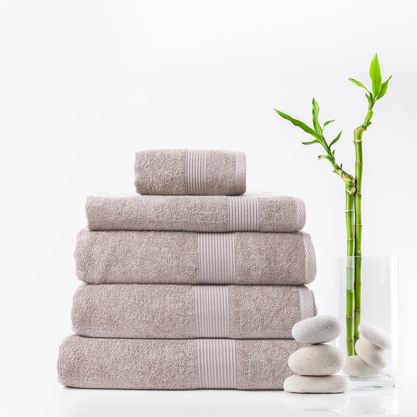 Royal Comfort 5 Piece Cotton Bamboo Towel Set 450GSM Luxurious Absorbent Plush  Champagne