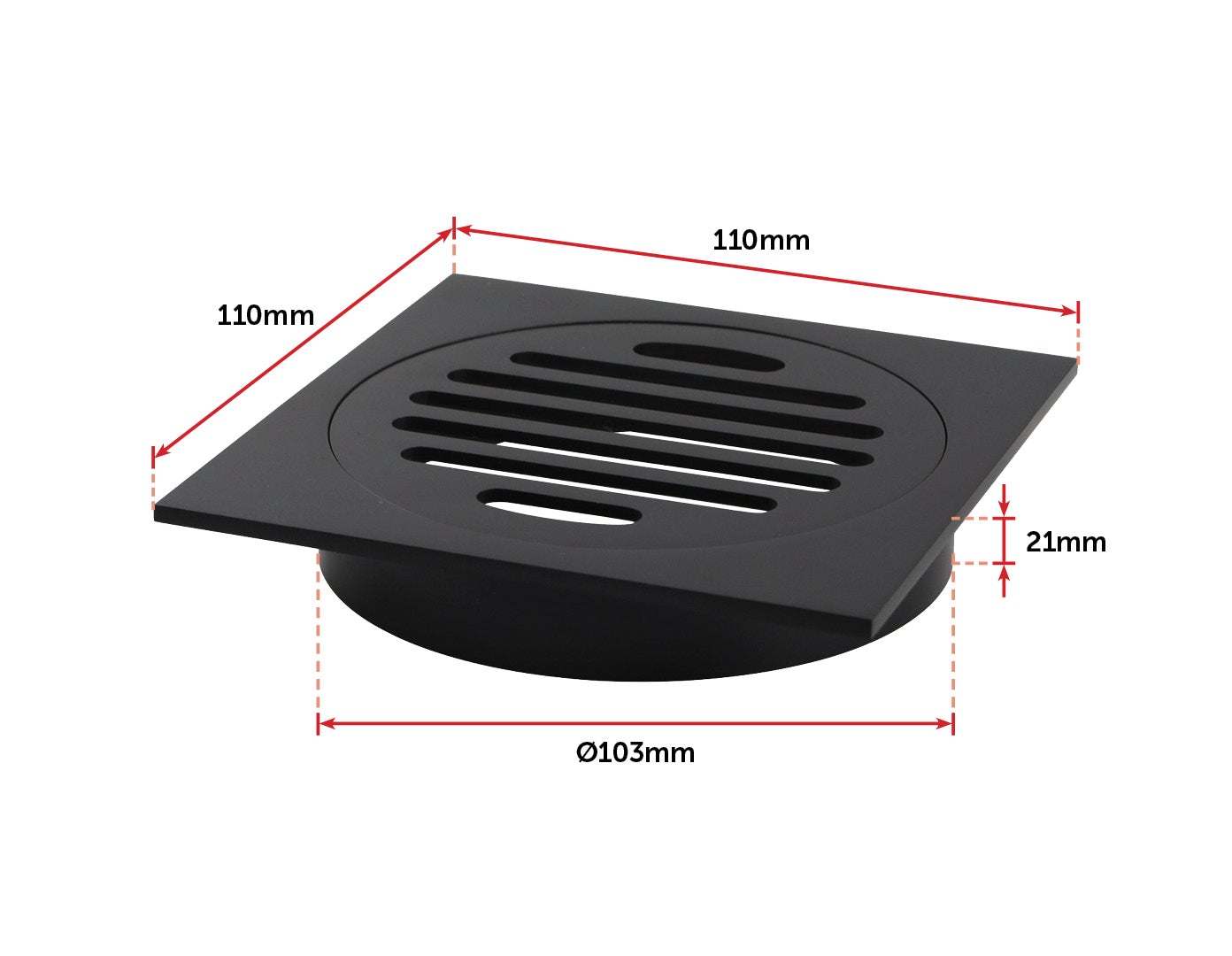 Square Black Floor Grate Drain 110 mm Full Brass Construction