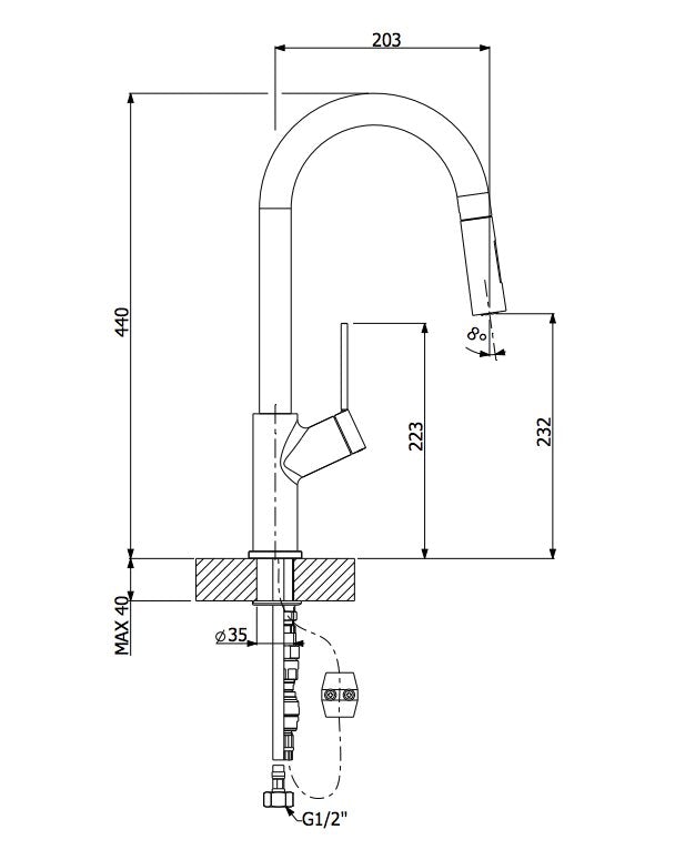 Oliveri VT0426B Brushed Chrome Vilo Pull Out Tap