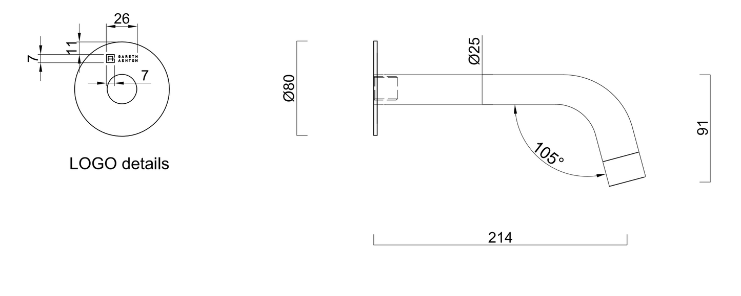 Gareth Ashton WSS001-316 316 Stainless Steel Curved Wall Spout