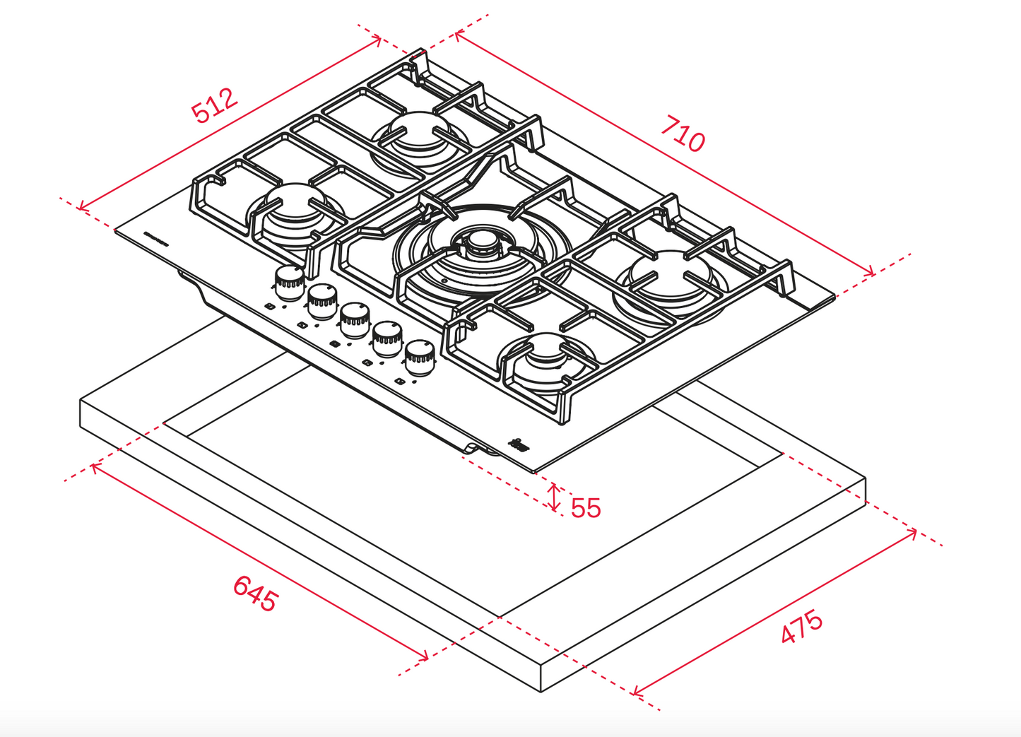 Teka CGWLUX705 71cm 5 Burner Gas on Glass Cooktop