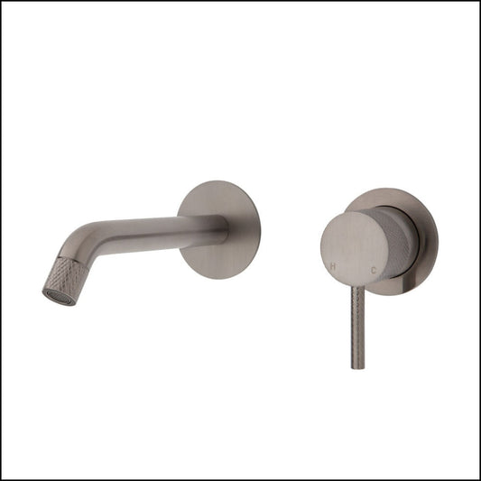 Fienza Axle Wall Basin/Bath Mixer Set Brushed Nickel Small Round Plates 160Mm Outlet 231104Bn