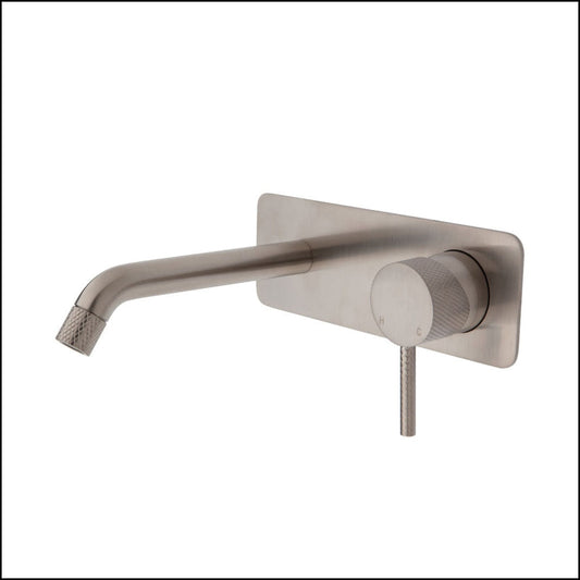 Fienza Axle Wall Basin/Bath Mixer Set Brushed Nickel Soft Square Plate 160Mm Outlet 231106Bn