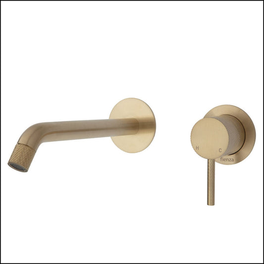 Fienza Axle Wall Basin/Bath Mixer Set Urban Brass Small Round Plates 160Mm Outlet 231104Ub-200