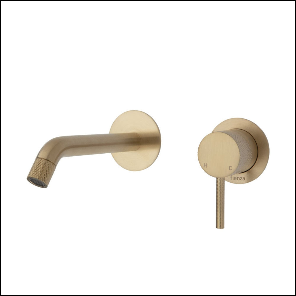 Fienza Axle Wall Basin/Bath Mixer Set Urban Brass Small Round Plates 160Mm Outlet 231104Ub Bathroom