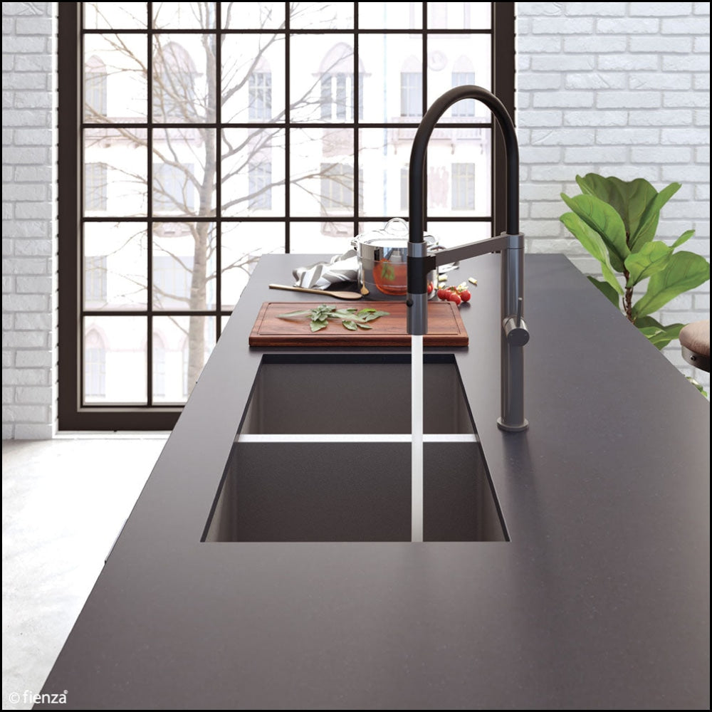 Fienza Double Bowl Kitchen Sink Carbon Metal 68403Cm - Special Order Top Mounted Sinks