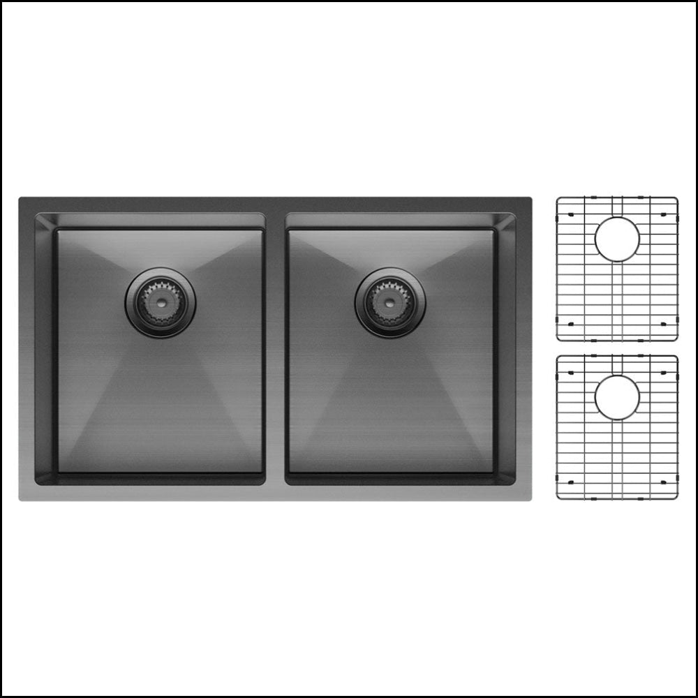 Fienza Double Bowl Kitchen Sink Carbon Metal 68403Cm - Special Order Top Mounted Sinks