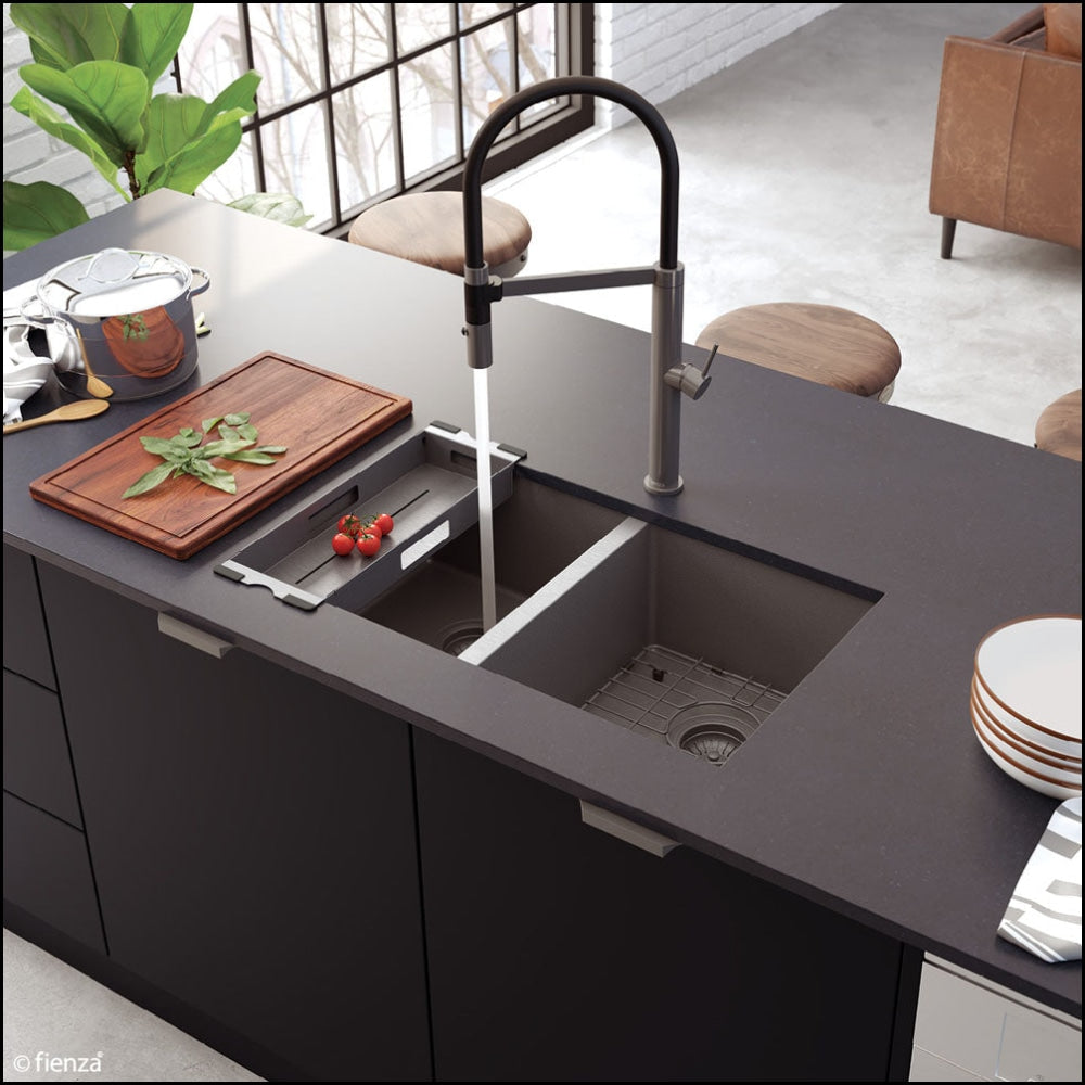 Fienza Double Bowl Kitchen Sink Carbon Metal 68403Cm - Special Order Top Mounted Sinks