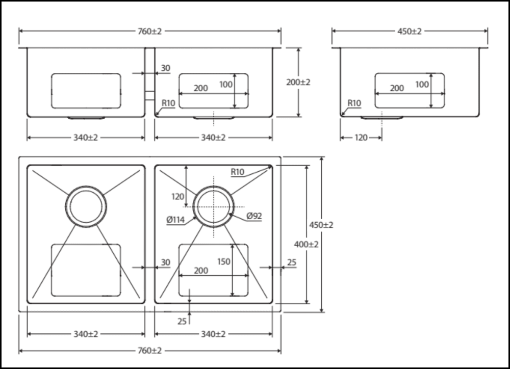 Fienza Double Bowl Kitchen Sink Carbon Metal 68403Cm - Special Order Top Mounted Sinks