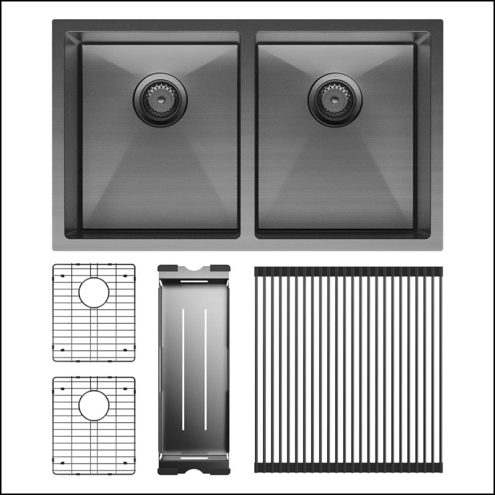 Fienza Double Bowl Kitchen Sink Pack - Carbon Metal 68403Cm-Kit Special Order Top Mounted Sinks