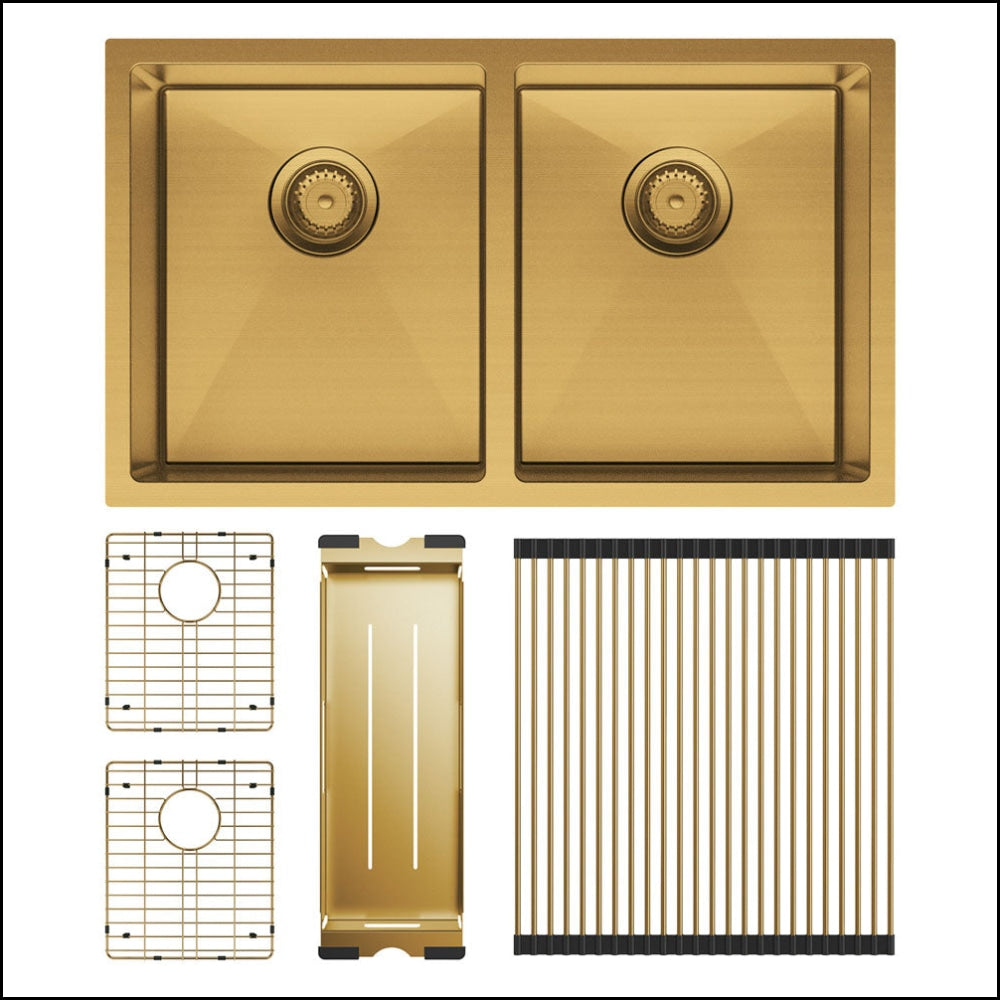 Fienza Double Bowl Kitchen Sink Pack - Rugged Brass 68403Rb-Kit Special Order Top Mounted Sinks