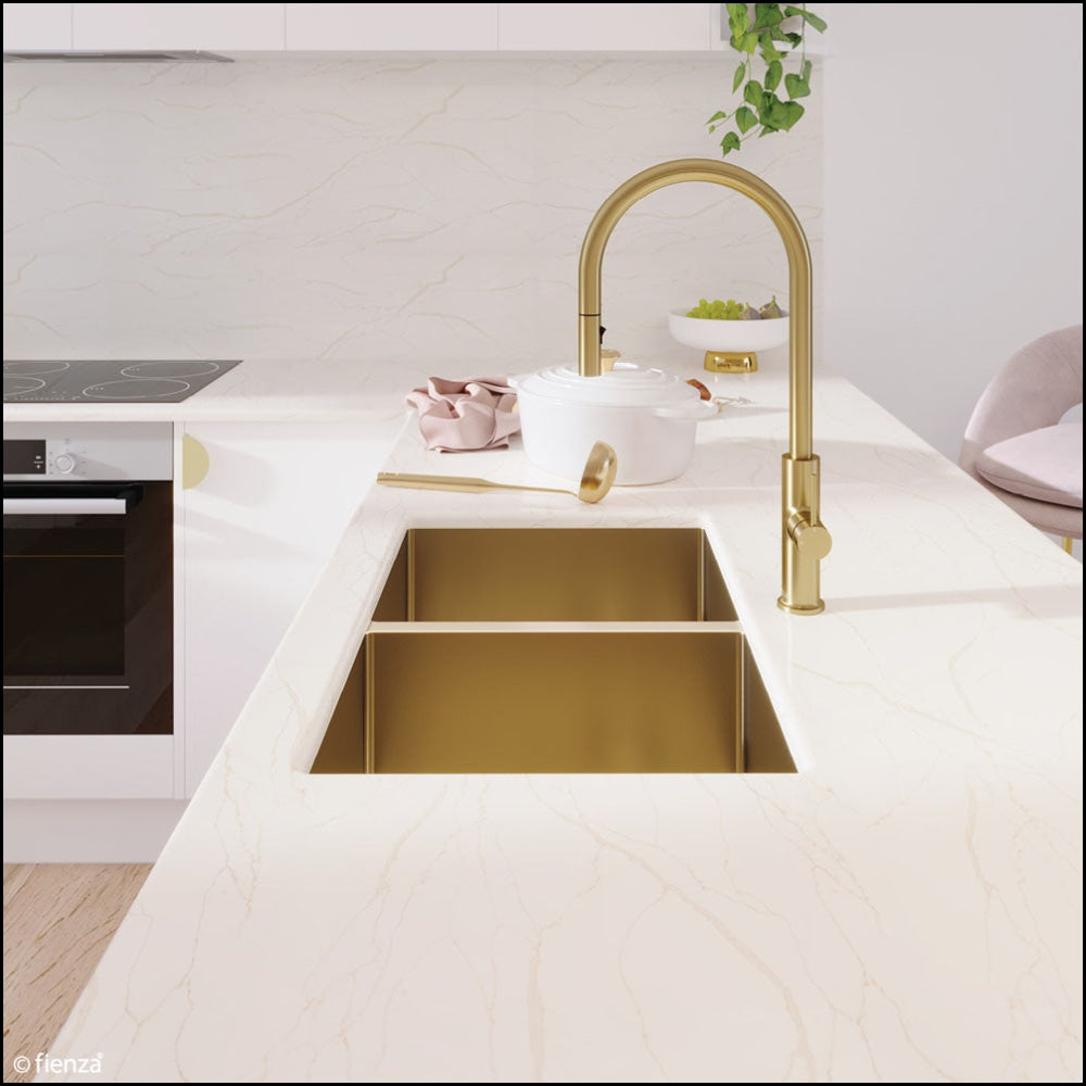 Fienza Double Bowl Kitchen Sink Rugged Brass 68403Rb - Special Order Top Mounted Sinks