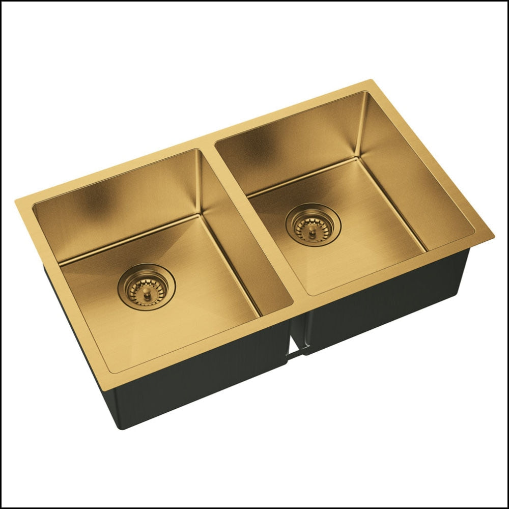 Fienza Double Bowl Kitchen Sink Rugged Brass 68403Rb - Special Order Top Mounted Sinks