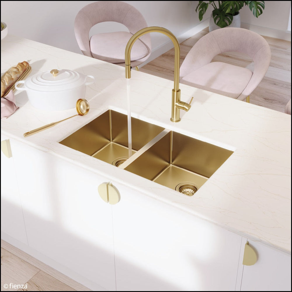 Fienza Double Bowl Kitchen Sink Rugged Brass 68403Rb - Special Order Top Mounted Sinks