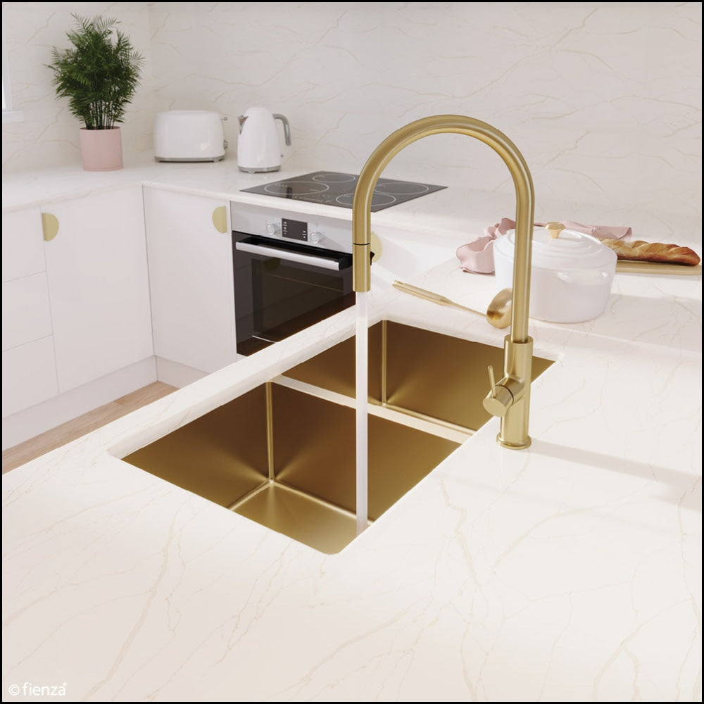 Fienza Double Bowl Kitchen Sink Rugged Brass 68403Rb - Special Order Top Mounted Sinks