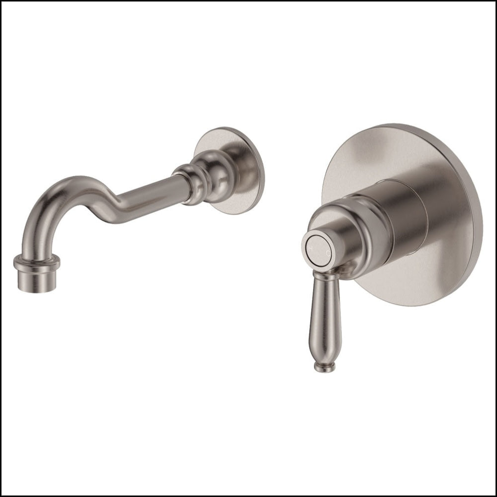 Fienza Eleanor Wall Basin/Bath Mixer Set Brushed Nickel / 202106Nn Bathroom Mixers