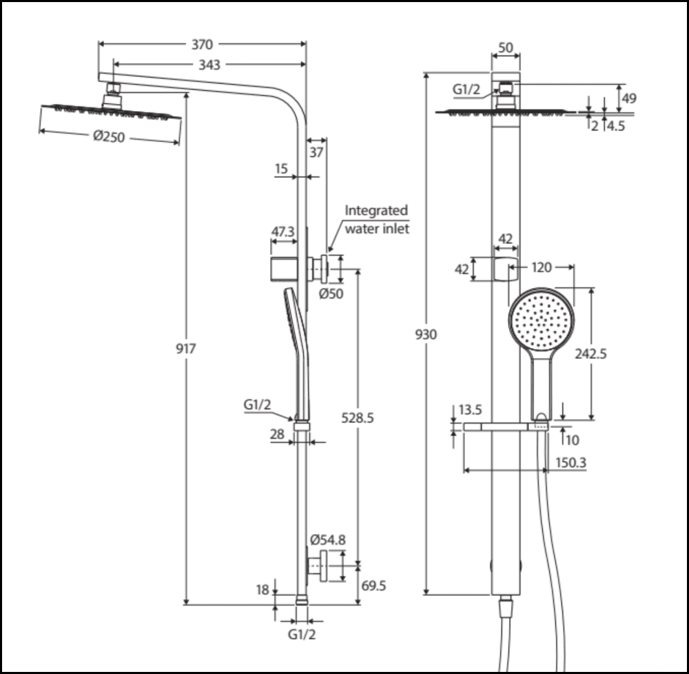 Fienza Kaya Deluxe Twin Shower Matte Black 455119B Showers