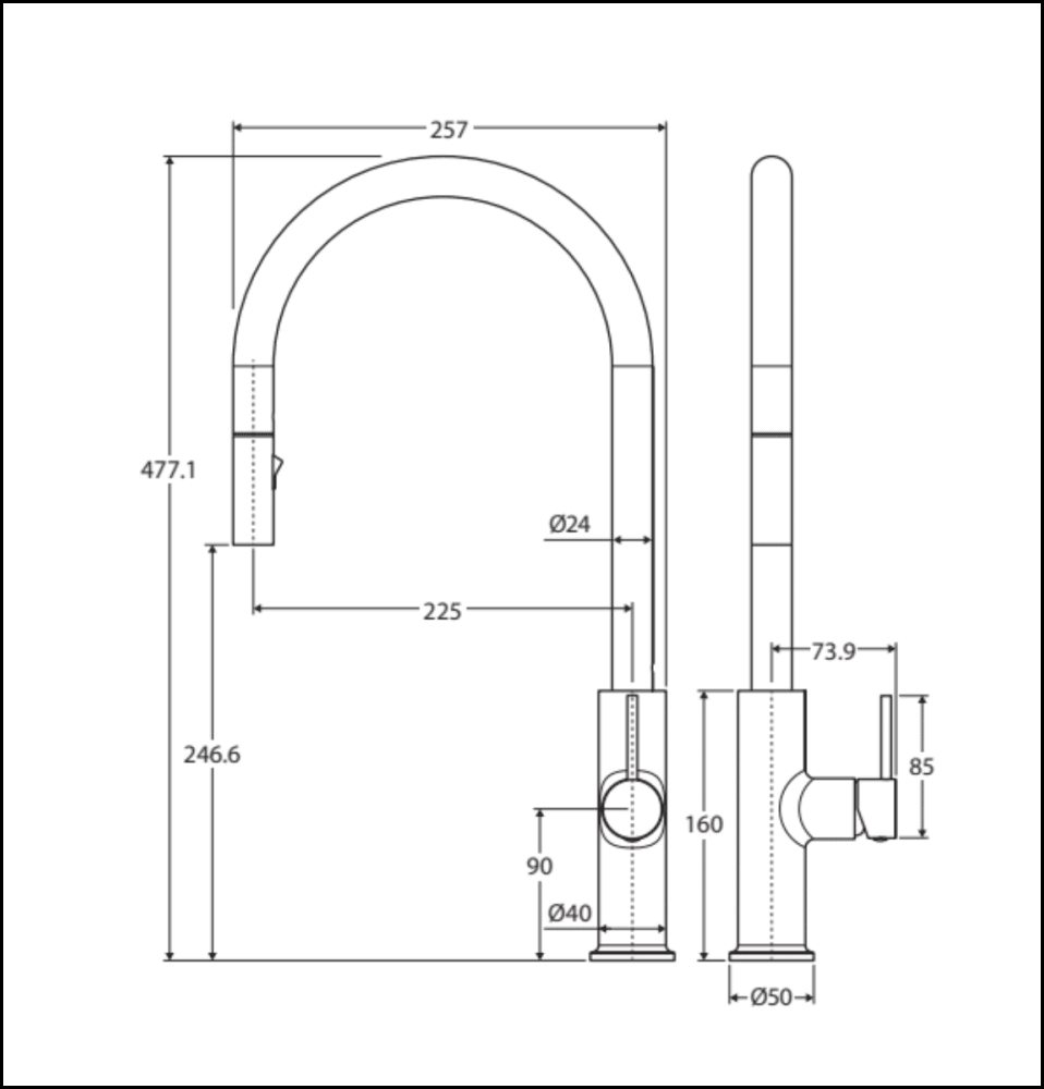 Fienza Kaya Pull Out Sink Mixer Chrome 228108 Kitchen Taps