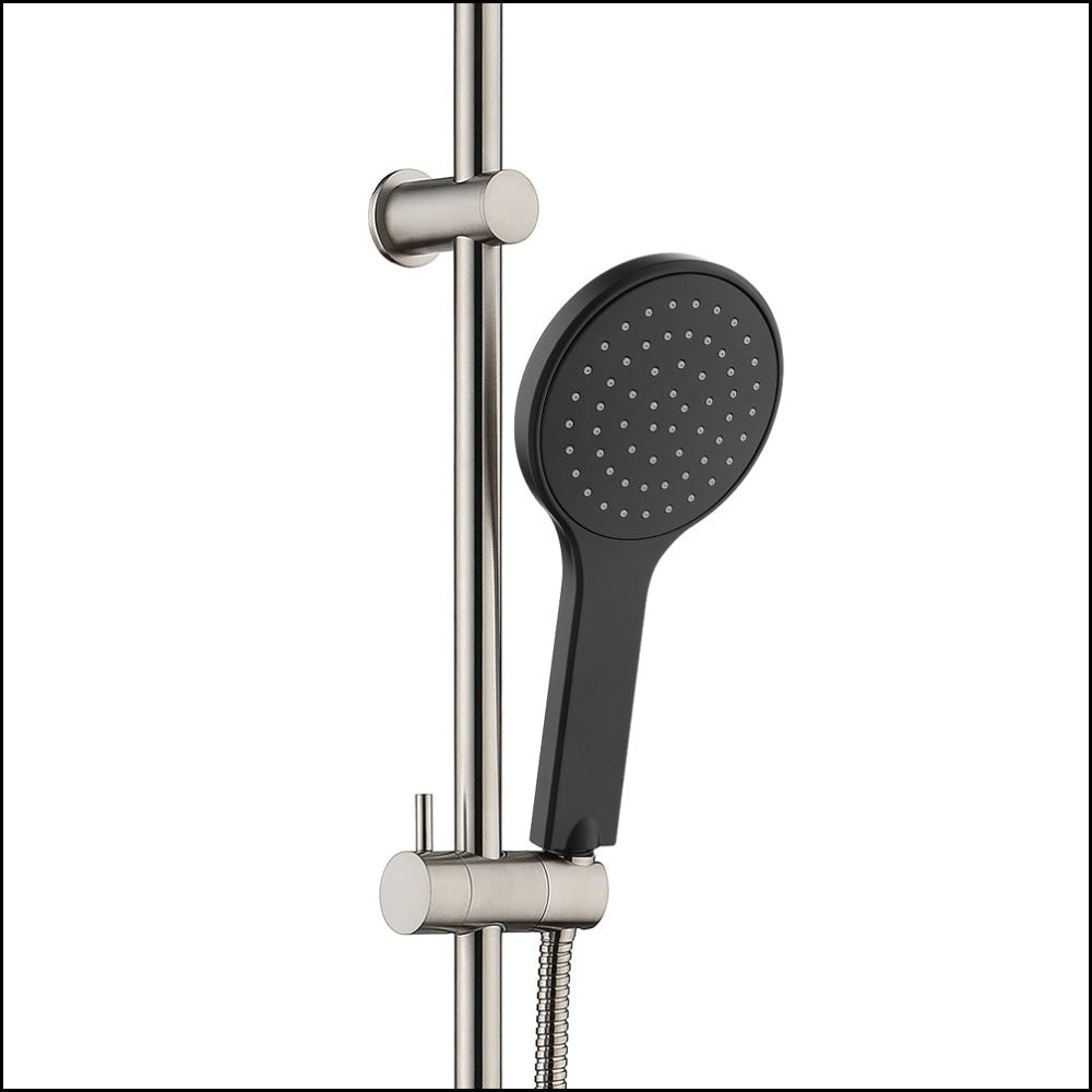 Fienza Kaya Rail Shower Brushed Nickel Matte Black Head 444109Bnb Showers