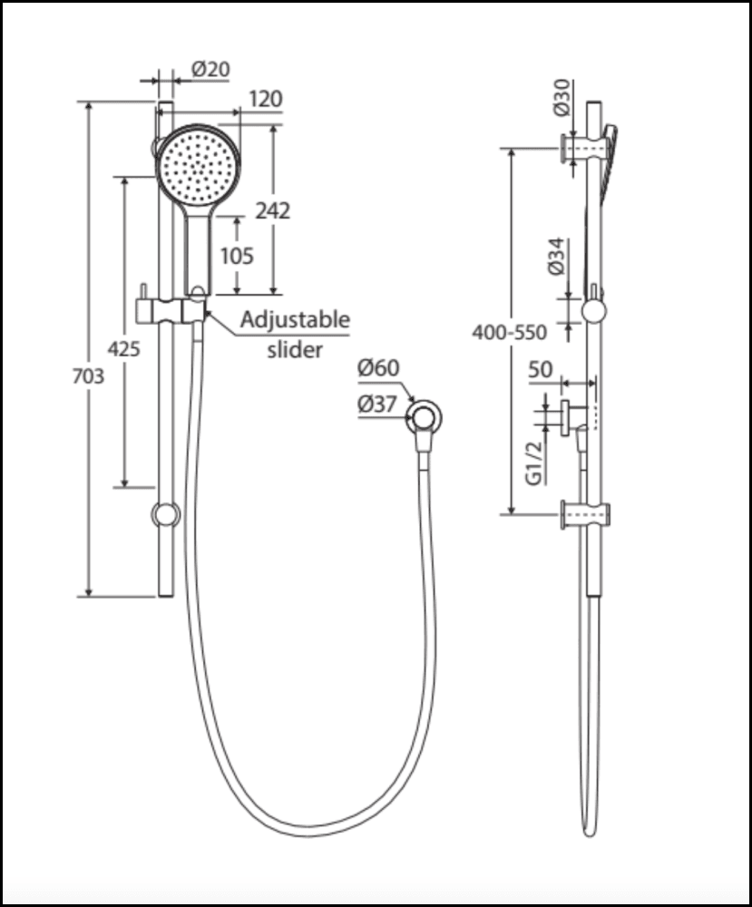 Fienza Kaya Rail Shower Brushed Nickel Showers