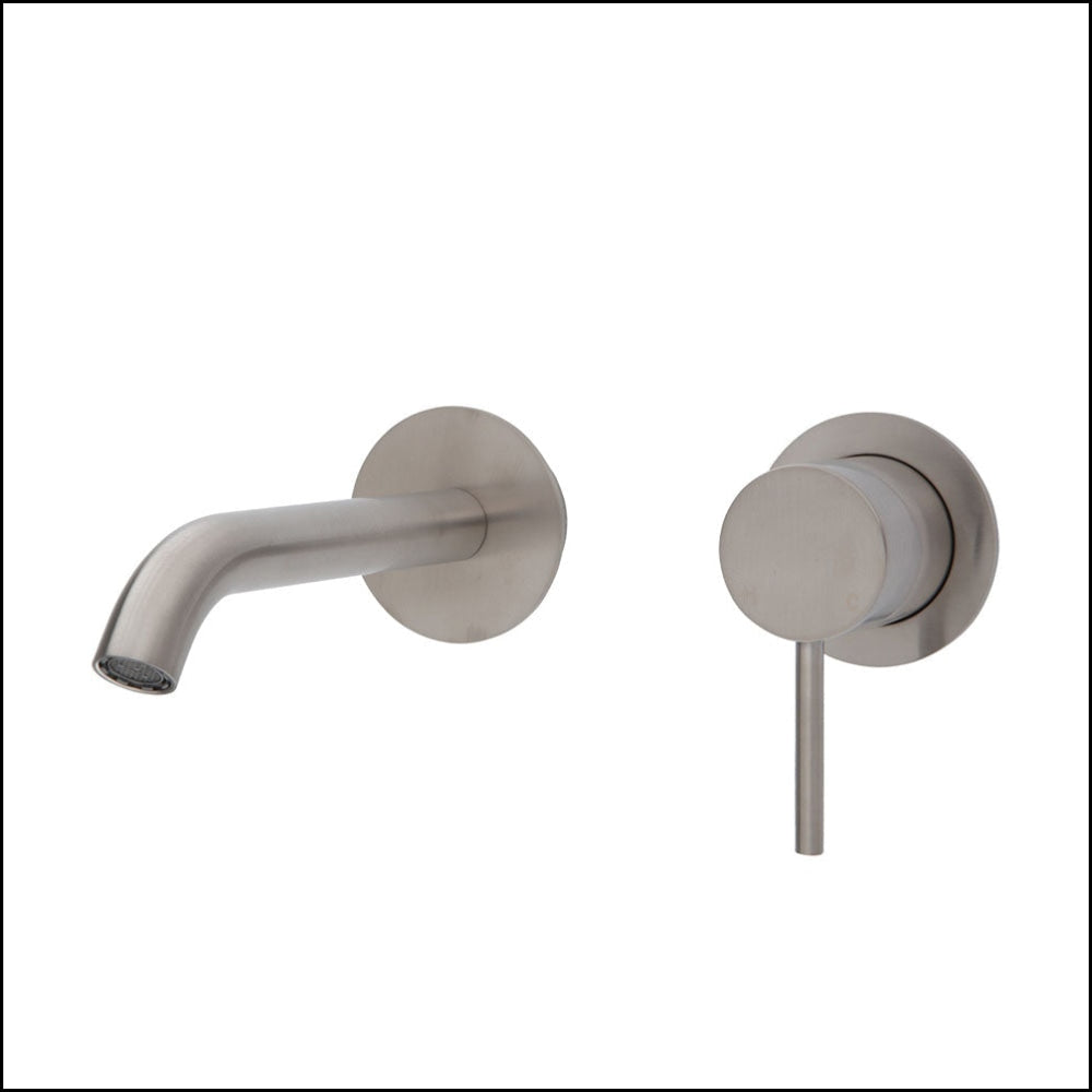 Fienza Kaya Wall Basin/Bath Mixer Set Brushed Nickel Round Plates 160Mm Outlet 228104Bn Bathroom