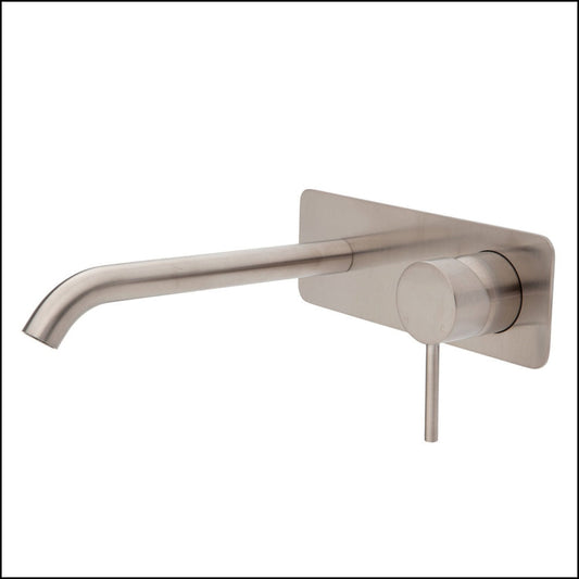 Fienza Kaya Wall Basin/Bath Mixer Set Brushed Nickel Square Plate 200Mm Outlet 228106Bn-200 Bathroom