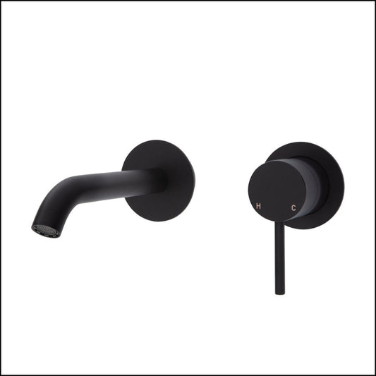 Fienza Kaya Wall Basin/Bath Mixer Set Matte Black Round Plates 160Mm Outlet 228104B Bathroom Mixers