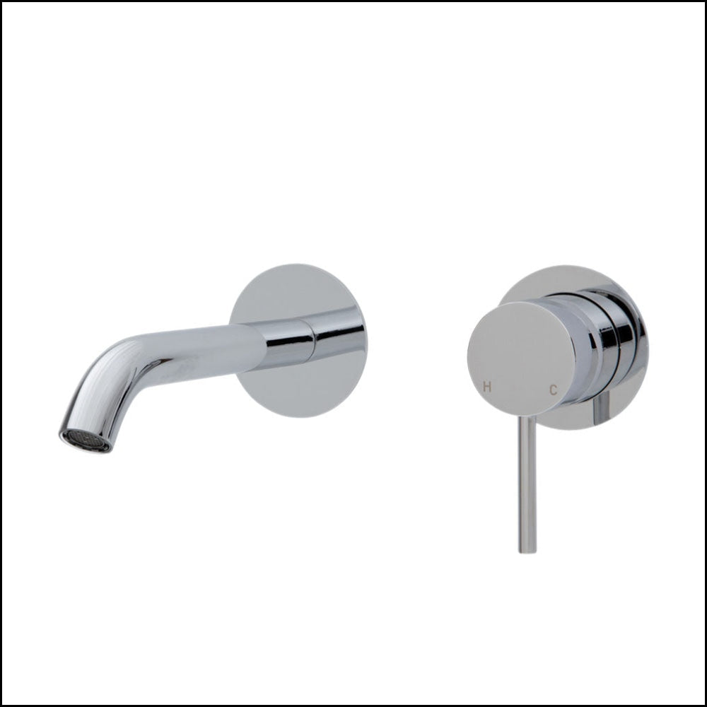 Fienza Kaya Wall Basin/Bath Mixer Set Round Plates 160Mm Outlet 228104 Bathroom Mixers