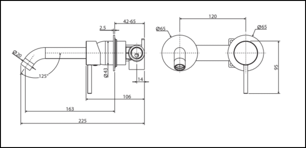 Fienza Kaya Wall Basin/Bath Mixer Set Round Plates 160Mm Outlet 228104 Bathroom Mixers