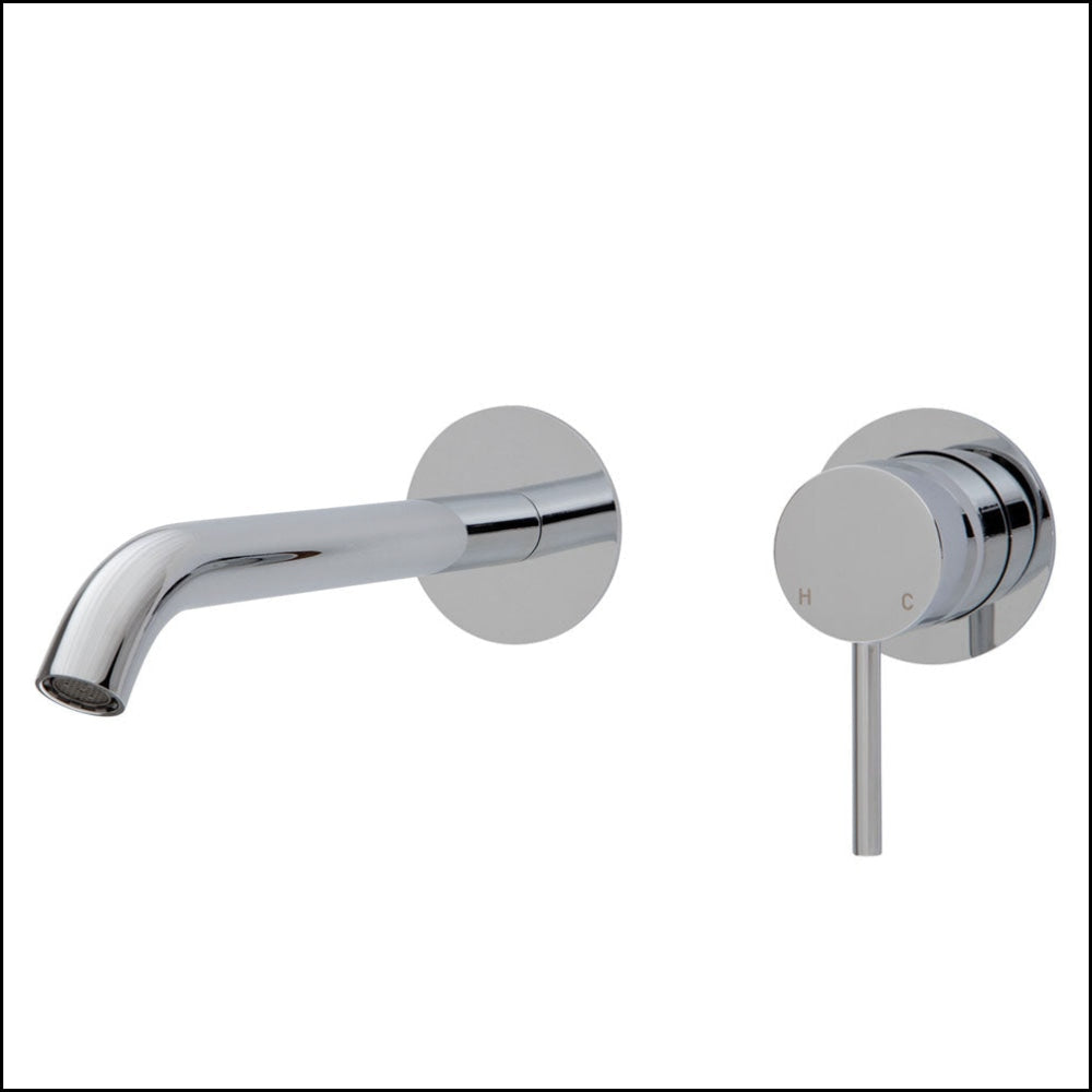 Fienza Kaya Wall Basin/Bath Mixer Set Round Plates 200Mm Outlet 228104-200 Bathroom Mixers