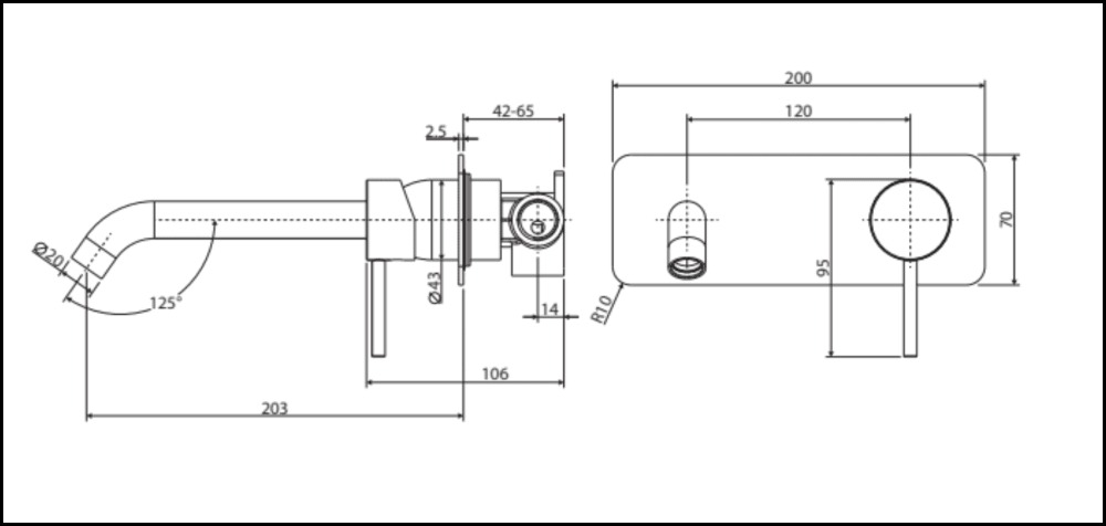 Fienza Kaya Wall Basin/Bath Mixer Set Square Plate 200Mm Outlet 228106-200 Bathroom Mixers