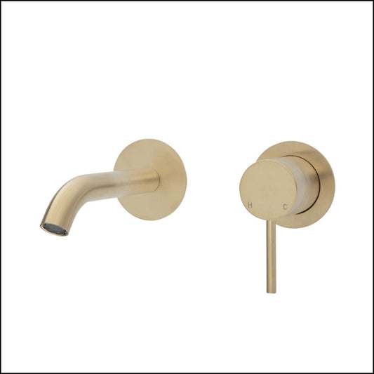 Fienza Kaya Wall Basin/Bath Mixer Set Urban Brass Round Plates 160Mm Outlet 228104Ub Bathroom Mixers