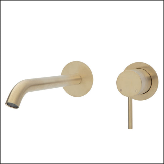 Fienza Kaya Wall Basin/Bath Mixer Set Urban Brass Round Plates 200Mm Outlet 228104Ub-200 Bathroom