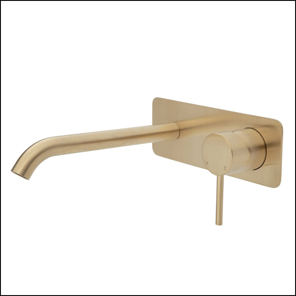 Fienza Kaya Wall Basin/Bath Mixer Set Urban Brass Square Plate 200Mm Outlet 228106Ub-200 Bathroom