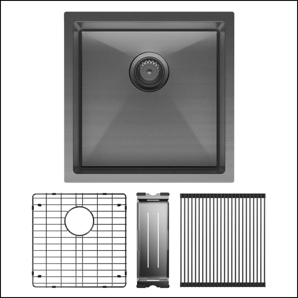 Fienza Single Bowl Kitchen Sink Kit - Carbon Steel 68401Cmkit Top Mounted Sinks