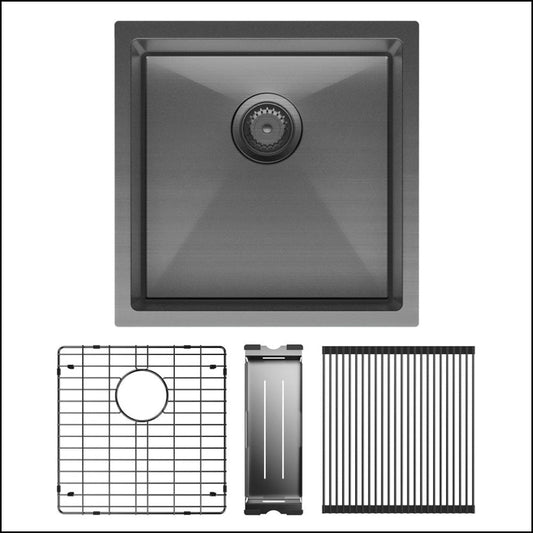 Fienza Single Bowl Kitchen Sink Kit - Carbon Steel 68401Cmkit Top Mounted Sinks