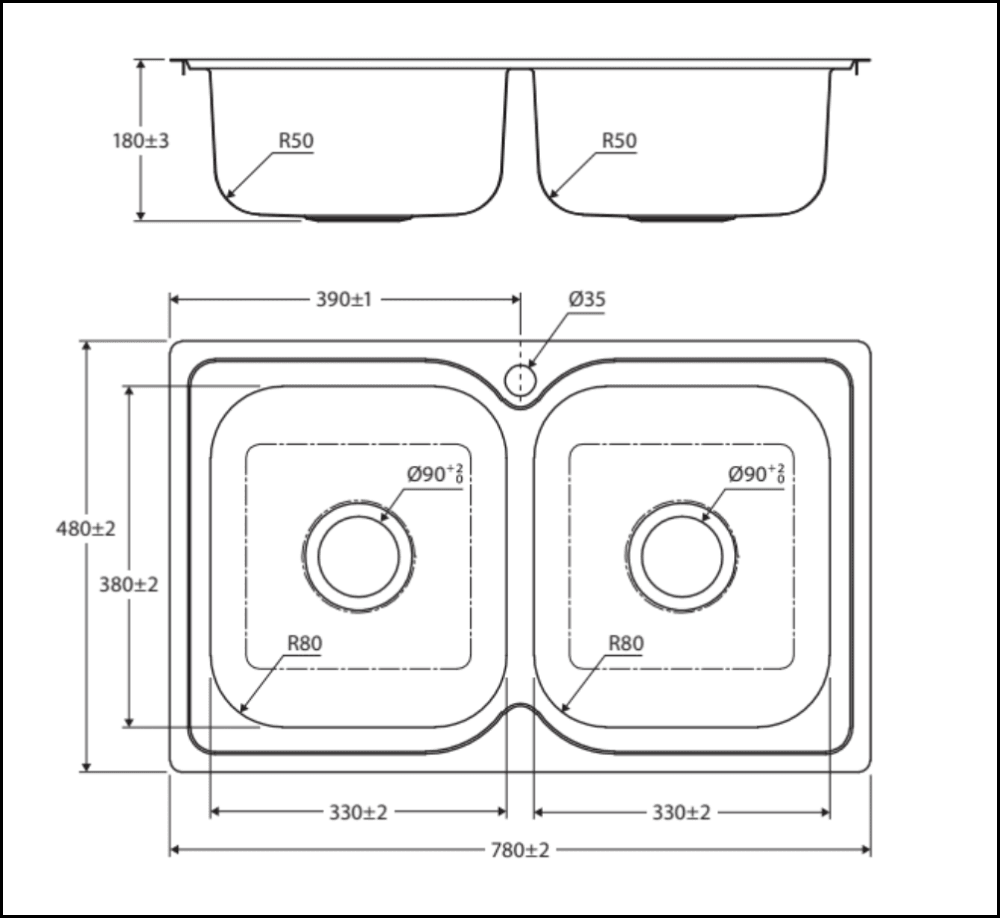 Fienza Tiva 780 Double Kitchen Sink No Tap Hole 68108 Top Mounted Sinks