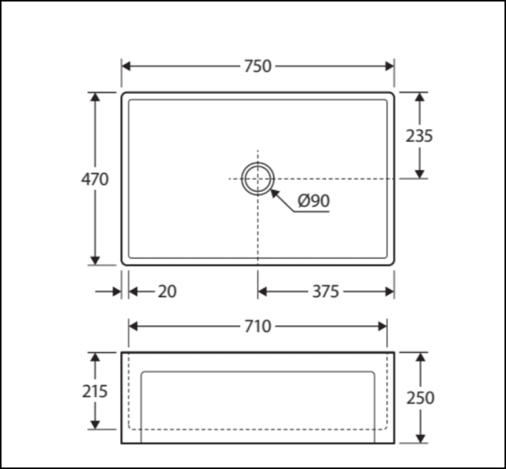 Fienza Winston 68703 Single Butler Sink Medium White 750X470X250Mm - Special Order Kitchen Sinks